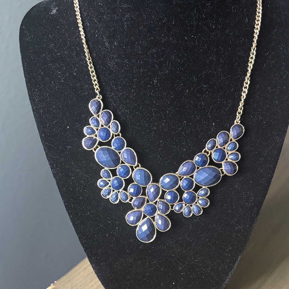 Blue Statement Bib Necklace - Women Jewelry